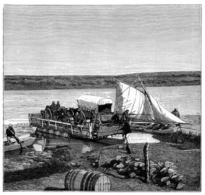 Uma balsa no rio Vaal, Transvaal, África do Sul, c1890 de Unbekannt