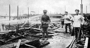 Um incêndio danificou um campo de prisioneiros na Alemanha, Primeira Guerra Mundial, 1915 de Unbekannt