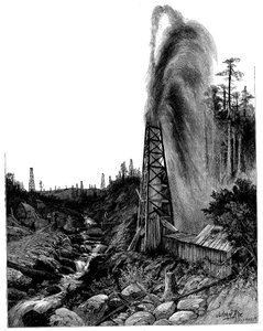 Um jorro nos campos petrolíferos da Pensilvânia, EUA, 1886 de Unbekannt