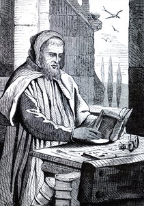 Um monge a iluminar um manuscrito de Unbekannt