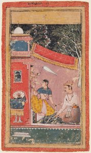 Uma página de uma série Ragamala: Ramakali Ragini de Hindol Raga, c. 1610 de Unbekannt