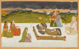 Uma princesa reclinada em um terraço com atendentes, c. 1730-1740. de Unbekannt