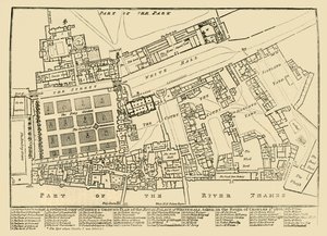 Uma cópia reduzida do Fishers Ground Plan do Palácio Real de Whitehall, 1680, 1881. de Unbekannt