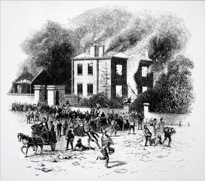 Uma cena dos motins de Birmingham de 1791. de Unbekannt