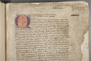 Uma transcrição, em três mãos, das obras filosóficas de Marcus Tullius Cicero aparentemente tirada da editio romana de 1471, com marginalia na mão de Archibald Whitelaw e outros, c.1480 (tinta sobre pergaminho) de Unbekannt