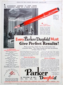 Anúncio para canetas Parker, 1931 de Unbekannt