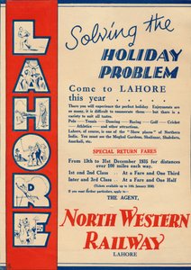 Anúncio da North Western Railway que promove viagens a Lahore, 1936. de Unbekannt