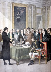 Alessandro Volta, demonstrando sua pilha de pilhas para Napoleão, c1800 1901 de Unbekannt