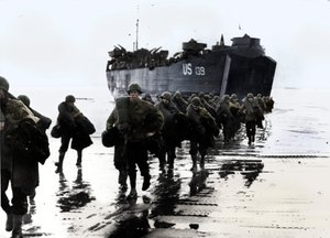 Tropas americanas desembarcam nas areias da Normandia, 1944 de Unbekannt