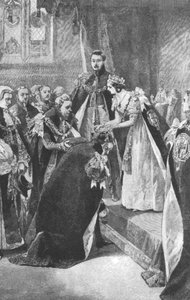 Uma investidura da Ordem da Liga, pela rainha Vitória, c1830s, 1901. de Unbekannt