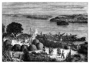 Um acampamento no rio Congo, África, c1890 de Unbekannt