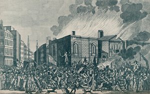 Uma representação exata da queima, pilhagem e destruição de Newgate pelos manifestantes no de Unbekannt