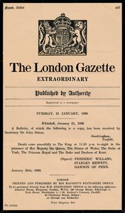 Um boletim extraordinário do The London Gazette anunciando a morte do rei George V 1865-1936 de Unbekannt