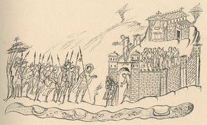 Guerreiros anglo-saxões se aproximando de um forte, 1908 de Unbekannt