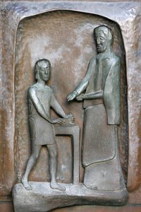 Escultura da basílica da Anunciação : Jesus e José, Nazaré, Israel de Unbekannt