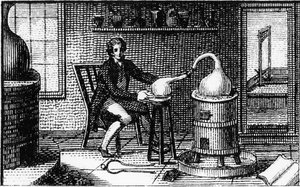 Antoine Laurent Lavoisier, químico francês do século XVIII, em seu laboratório, 1814 de Unbekannt