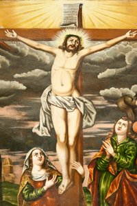 Igreja Apostólica Armênia; Mural; cena do Novo Testamento; a crucificação de Jesus; Catedral Vank; Jolfa ou Nova Julfa; Isfahan; Irã; Ásia de Unbekannt