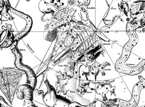 Mapa astronômico, centrado na constelação do sul de Argo Navis, 1742 de Unbekannt