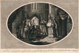Athelstan ordenando a publicação das escrituras traduzidas para o anglo-saxão, 930s 1793 de Unbekannt