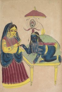 Bebê Krishna Pedindo Manteiga de Yashoda, de 1800. de Unbekannt