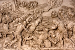 Basílica de São Denis, Túmulo de Francisco 1 rei da França e Claude da França, o baixo relevo da Fundação, Representação da batalha de Marignano em 1515 - os franceses e sua artilharia diante da antiga Confederação Suíça, Saint-Denis, França de Unbekannt