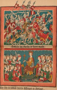 Batalha e Tribunal de Justiça durante a marcha de Henrique VII em cima de Roma: uma página do Codex Balduineus, de Unbekannt
