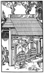 Fole fornecendo calado para um forno de fundição, 1556 de Unbekannt