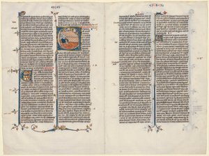 Bifolium de uma Bíblia: E [t factum est] inicial com Ezequiel, c. 1290 de Unbekannt