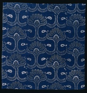 Impressão em Azul Indigo Resist com Design de Folha Estilizado, 1790. de Unbekannt