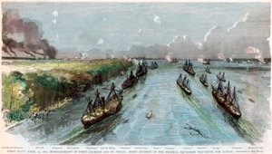 Bombardeio dos Fortes Jackson e St Philip, Louisiana, Guerra Civil Americana, abril de 1862 de Unbekannt