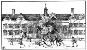 Garotos do tempo Tudor jogando futebol na Berkhamsted Grammar School, Hertfordshire de Unbekannt