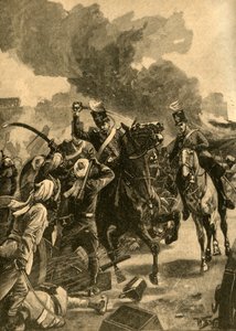 General britânico Joseph Thackwell na batalha de Sobraon, Punjab, Índia, 1846 c1890. de Unbekannt
