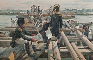 Construindo a ponte na ilha de Lobau, 1809, 1896 de Unbekannt