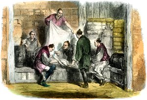 Compra de camlets em uma loja, Yokohama, Japão, 1865 de Unbekannt