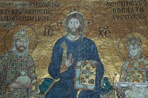 Mosaico bizantino mostrando Cristo entronizado entre os governantes terrenos, século XII de Unbekannt