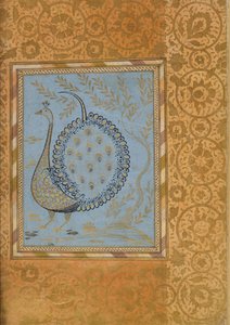 Composição caligráfica em forma de pavão, fólio do álbum Bellini, ca. 1600. de Unbekannt
