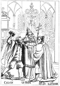Calvino, Lutero e o Papa lutando entre si, publicado em 1600 de Unbekannt