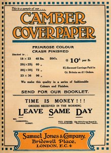Camber Coverpaper - anúncio de Samuel Jones & Company, 1919 de Unbekannt