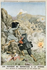 Cinegrafistas sob fogo durante as filmagens da Primeira Guerra dos Balcãs, em 1912 de Unbekannt