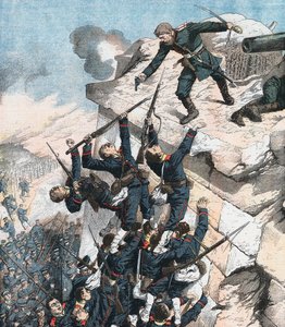 Capitão Lebedief heroicamente defendendo o bastião em Port Arthur, Guerra Russo-Japonesa, 1904-5 de Unbekannt