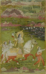 Chand Bibi Hawking com atendentes em uma paisagem, ca. 1700. de Unbekannt
