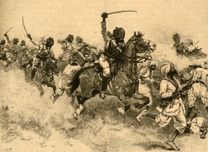 Carga da cavalaria na batalha de Miani Meeanee, Sindh, Índia, 1843 c1890. de Unbekannt