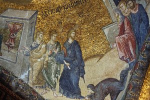 Chora church museum : mosaico representando a mulher pedindo a Jesus a restauração de sua saúde Istambul Turquie de Unbekannt