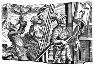 Cristóvão Colombo, durante sua viagem à América, gravura, c1500 de Unbekannt