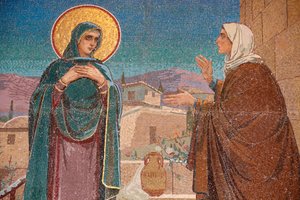 Igreja do Salvador sobre o Sangue derramado ou Igreja da Ressurreição; A Visitação : Maria visita sua parente Isabel ; Saint-Petersburg Rússia de Unbekannt