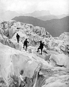 Escalando a queda de gelo de Bossons a caminho de Mont Blanc, Suíça, início do século XX de Unbekannt