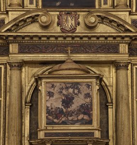 Igreja colegial. Interior. O altar-mor. O detalhe. O centro. Pintura. Óleo sobre ágata. 1624. de Unbekannt