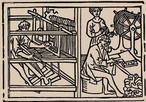 Pentear, fiar e tecer lã. De Speculum Vitae Humanae por Rodericus Zamorensis, 1479. de Unbekannt