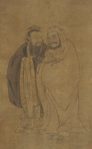Confúcio e Buda embalando um Qilin, dinastia Ming, século XV. de Unbekannt
