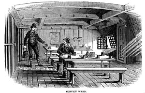 Ala condenada a bordo do hulk da prisão Warrior em Woolwich, Londres, 1848 de Unbekannt